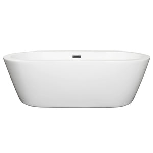 Mermaid 71 Inch Freestanding Bathtub in White with Matte Black Drain and Overflow Trim