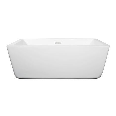 Laura 59 Inch Freestanding Bathtub in White with Polished Chrome Drain and Overflow Trim