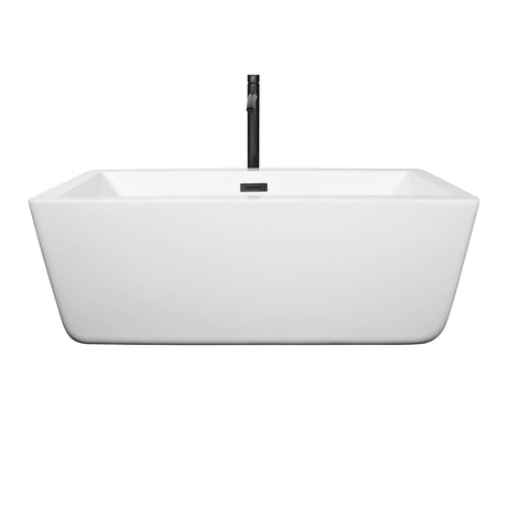 Laura 59 Inch Freestanding Bathtub in White with Floor Mounted Faucet Drain and Overflow Trim in Matte Black