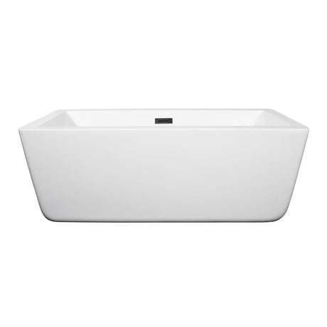 Laura 59 Inch Freestanding Bathtub in White with Matte Black Drain and Overflow Trim