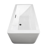 Laura 59 Inch Freestanding Bathtub in White with Floor Mounted Faucet Drain and Overflow Trim in Matte Black