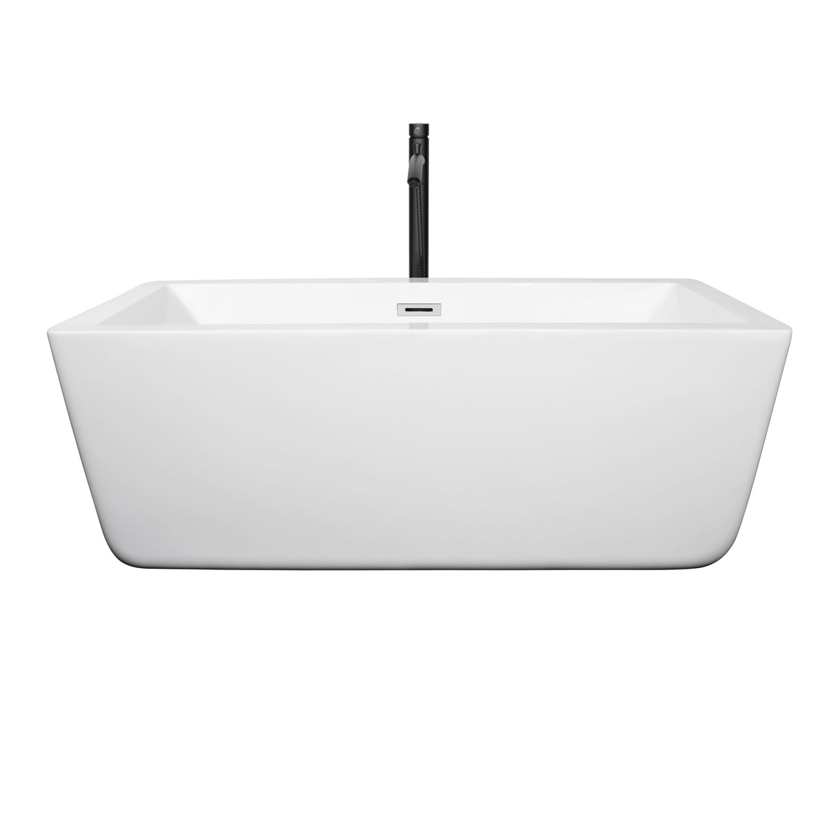 Laura 59 Inch Freestanding Bathtub in White with Polished Chrome Trim and Floor Mounted Faucet in Matte Black