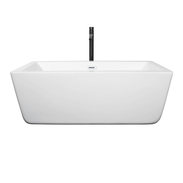 Laura 59 Inch Freestanding Bathtub in White with Shiny White Trim and Floor Mounted Faucet in Matte Black