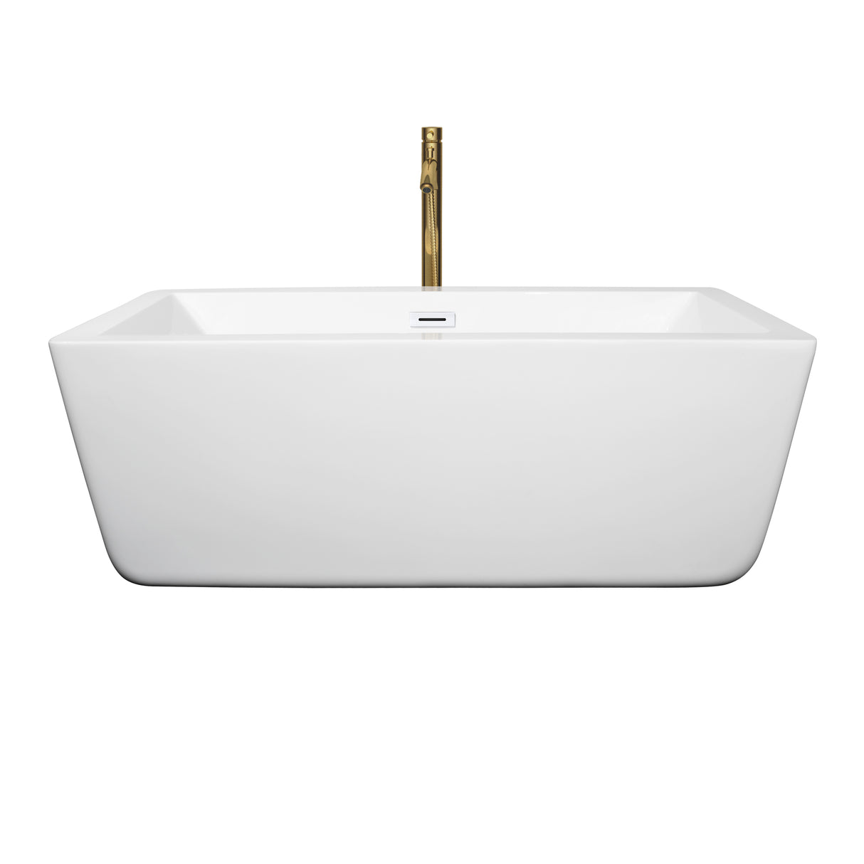 Laura 59 Inch Freestanding Bathtub in White with Shiny White Trim and Floor Mounted Faucet in Brushed Gold