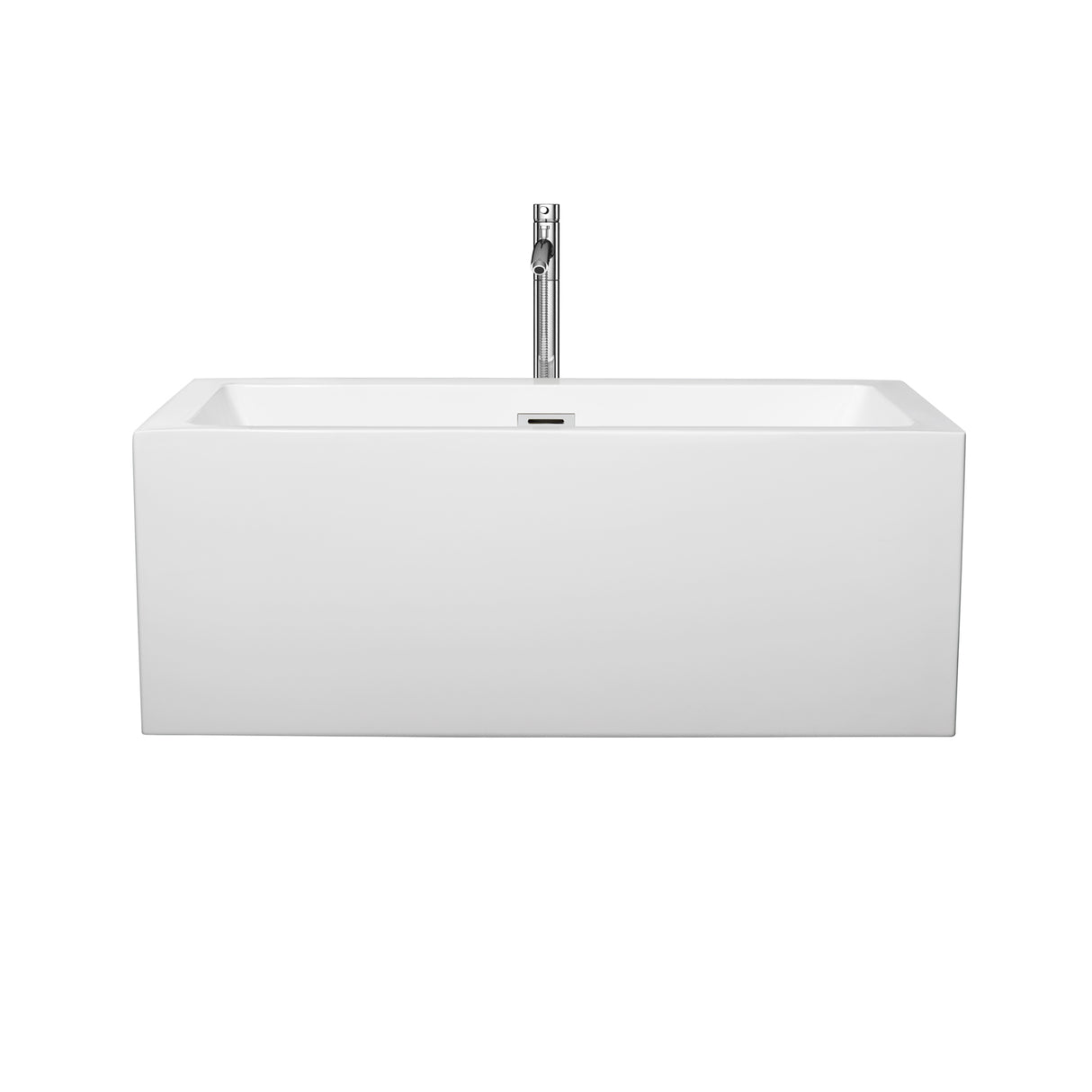 Melody 60 Inch Freestanding Bathtub in White with Floor Mounted Faucet Drain and Overflow Trim in Polished Chrome