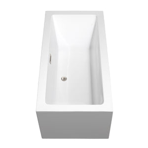 Melody 60 Inch Freestanding Bathtub in White with Floor Mounted Faucet Drain and Overflow Trim in Brushed Nickel