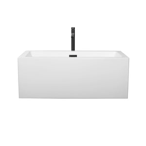 Melody 60 Inch Freestanding Bathtub in White with Floor Mounted Faucet Drain and Overflow Trim in Matte Black
