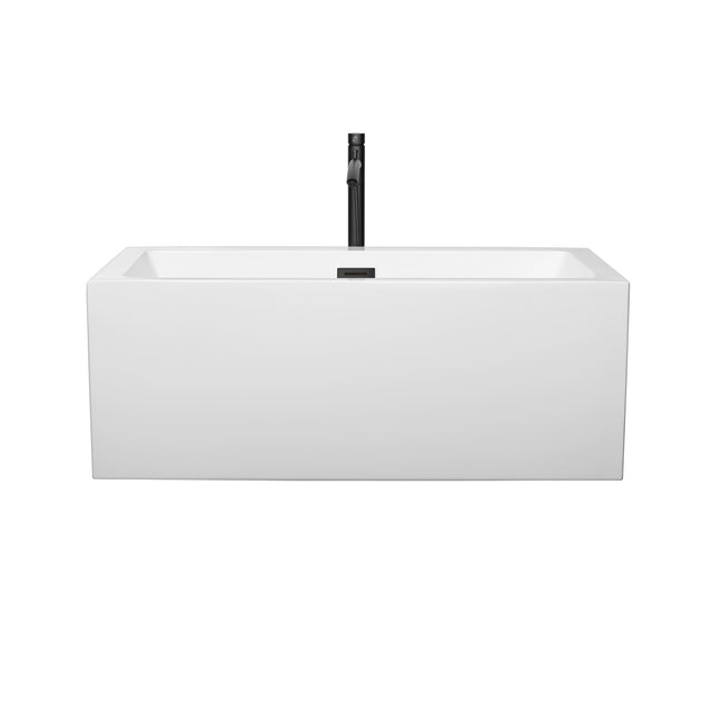 Melody 60 Inch Freestanding Bathtub in White with Floor Mounted Faucet Drain and Overflow Trim in Matte Black