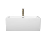 Melody 60 Inch Freestanding Bathtub in White with Polished Chrome Trim and Floor Mounted Faucet in Brushed Gold