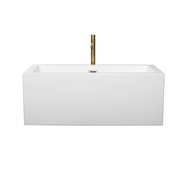 Melody 60 Inch Freestanding Bathtub in White with Polished Chrome Trim and Floor Mounted Faucet in Brushed Gold