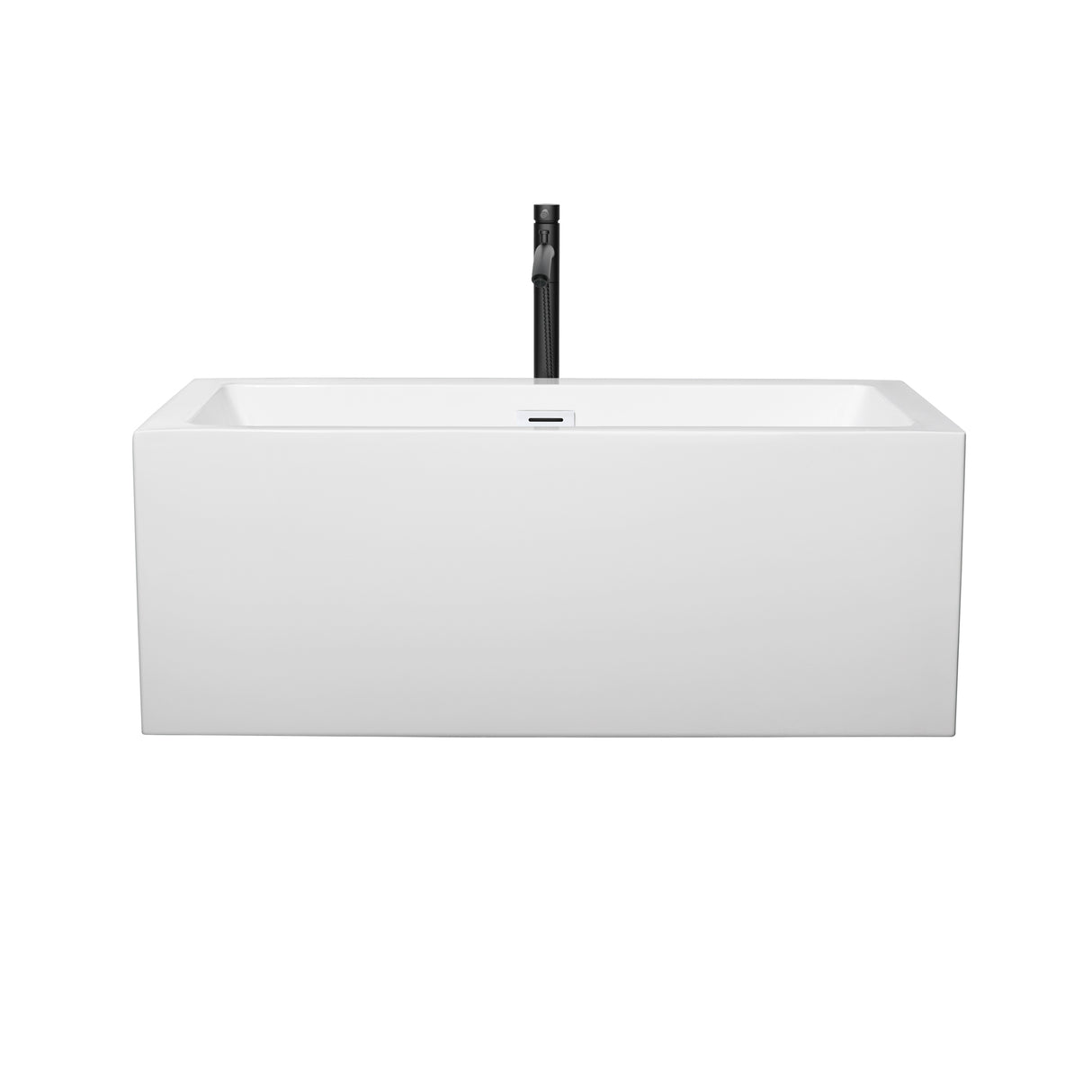 Melody 60 Inch Freestanding Bathtub in White with Shiny White Trim and Floor Mounted Faucet in Matte Black