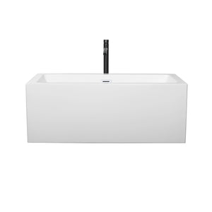 Melody 60 Inch Freestanding Bathtub in White with Shiny White Trim and Floor Mounted Faucet in Matte Black