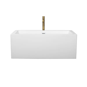 Melody 60 Inch Freestanding Bathtub in White with Shiny White Trim and Floor Mounted Faucet in Brushed Gold
