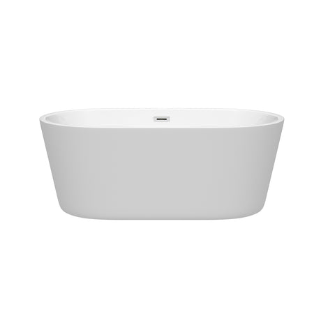 Carissa 60 Inch Freestanding Bathtub in White with Polished Chrome Drain and Overflow Trim