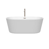 Carissa 60 Inch Freestanding Bathtub in White with Floor Mounted Faucet Drain and Overflow Trim in Brushed Nickel