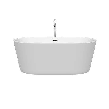 Carissa 60 Inch Freestanding Bathtub in White with Floor Mounted Faucet Drain and Overflow Trim in Polished Chrome