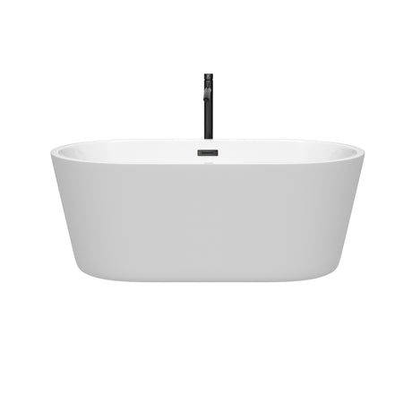 Carissa 60 Inch Freestanding Bathtub in White with Floor Mounted Faucet Drain and Overflow Trim in Matte Black