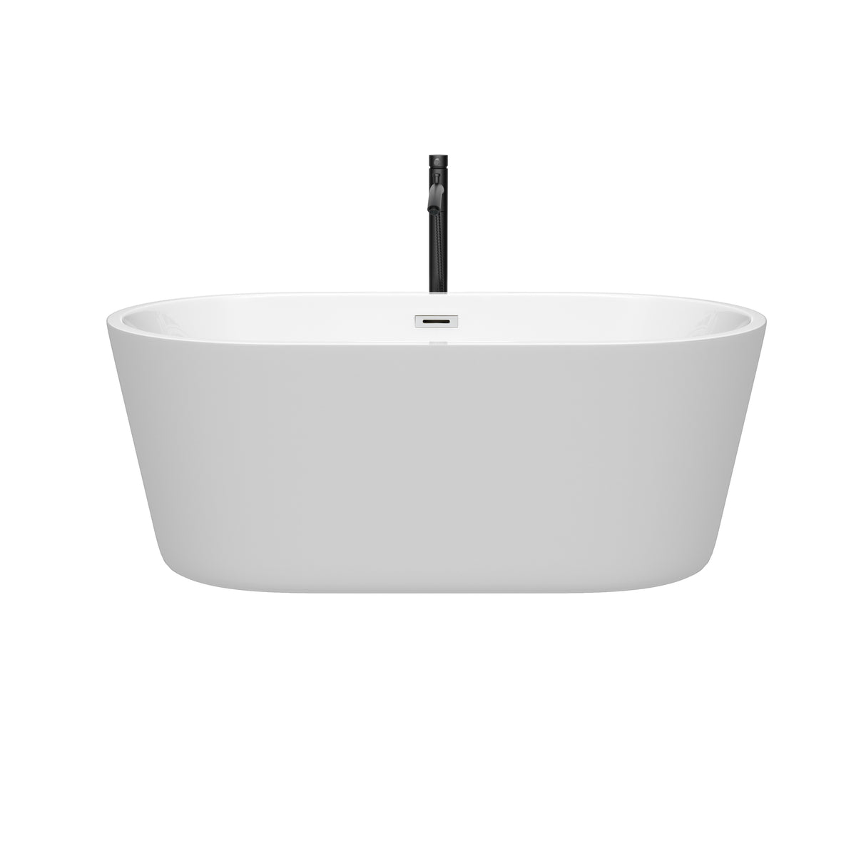 Carissa 60 Inch Freestanding Bathtub in White with Polished Chrome Trim and Floor Mounted Faucet in Matte Black