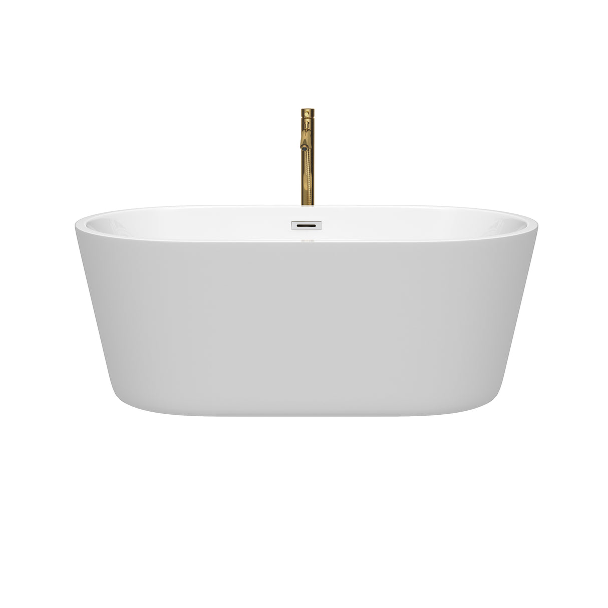 Carissa 60 Inch Freestanding Bathtub in White with Polished Chrome Trim and Floor Mounted Faucet in Brushed Gold