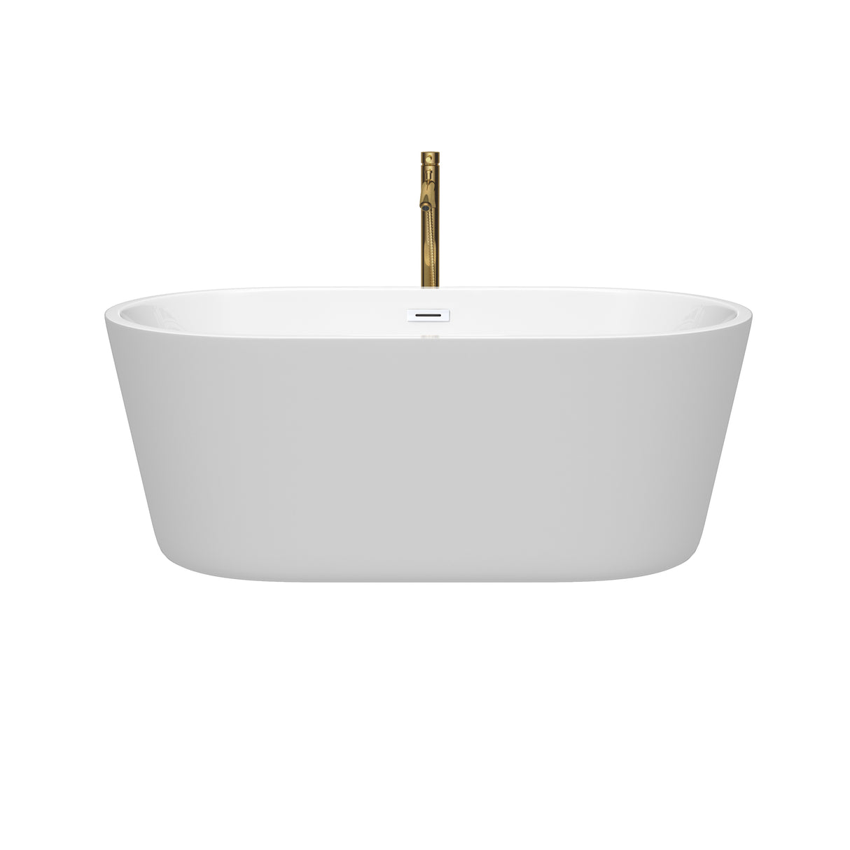 Carissa 60 Inch Freestanding Bathtub in White with Shiny White Trim and Floor Mounted Faucet in Brushed Gold