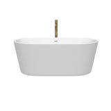 Carissa 60 Inch Freestanding Bathtub in White with Shiny White Trim and Floor Mounted Faucet in Brushed Gold