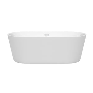 Carissa 67 Inch Freestanding Bathtub in White with Polished Chrome Drain and Overflow Trim