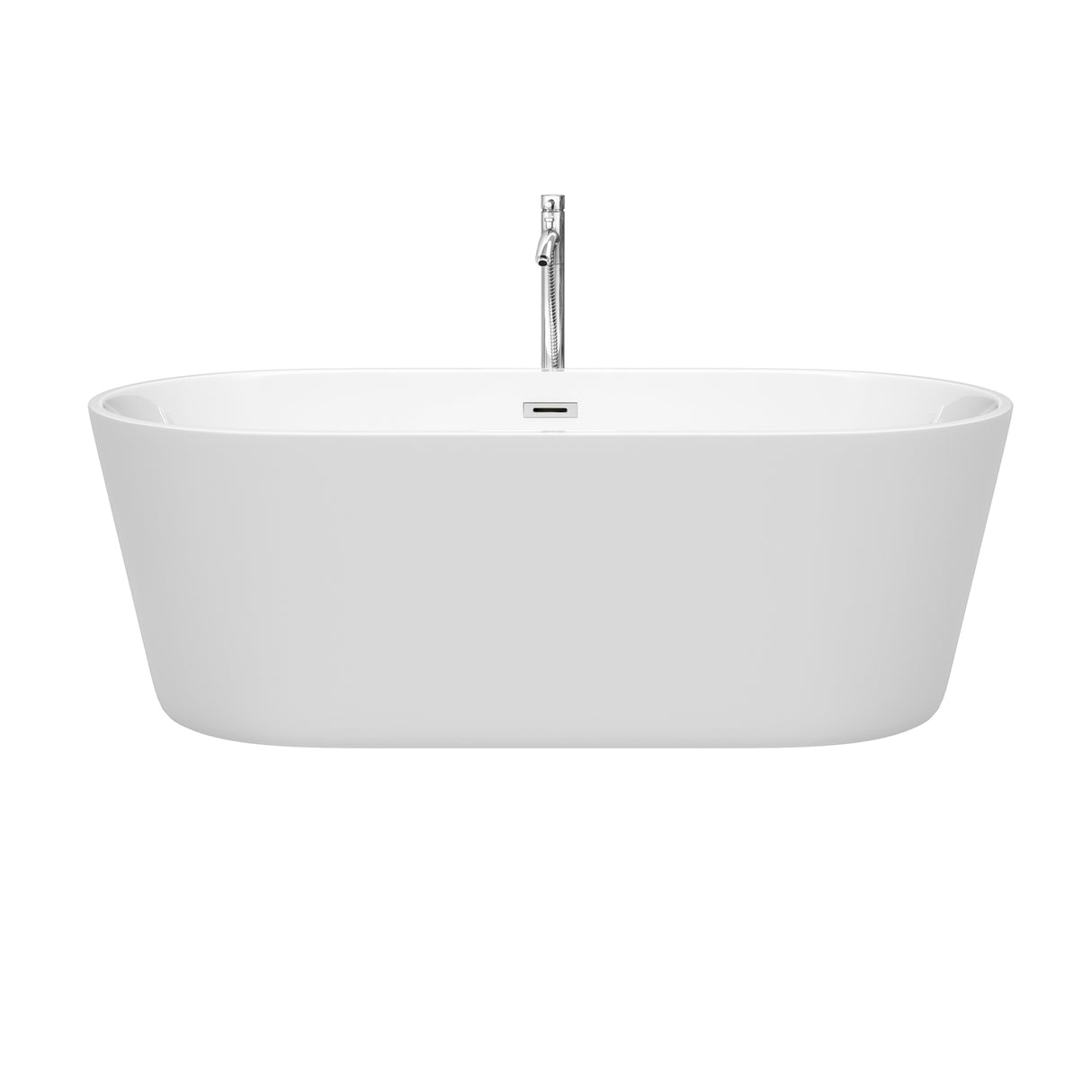 Carissa 67 Inch Freestanding Bathtub in White with Floor Mounted Faucet Drain and Overflow Trim in Polished Chrome