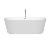 Carissa 67 Inch Freestanding Bathtub in White with Floor Mounted Faucet Drain and Overflow Trim in Polished Chrome