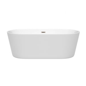 Carissa 67 Inch Freestanding Bathtub in White with Brushed Nickel Drain and Overflow Trim