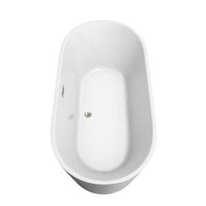 Carissa 67 Inch Freestanding Bathtub in White with Floor Mounted Faucet Drain and Overflow Trim in Brushed Nickel