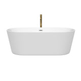 Carissa 67 Inch Freestanding Bathtub in White with Polished Chrome Trim and Floor Mounted Faucet in Brushed Gold