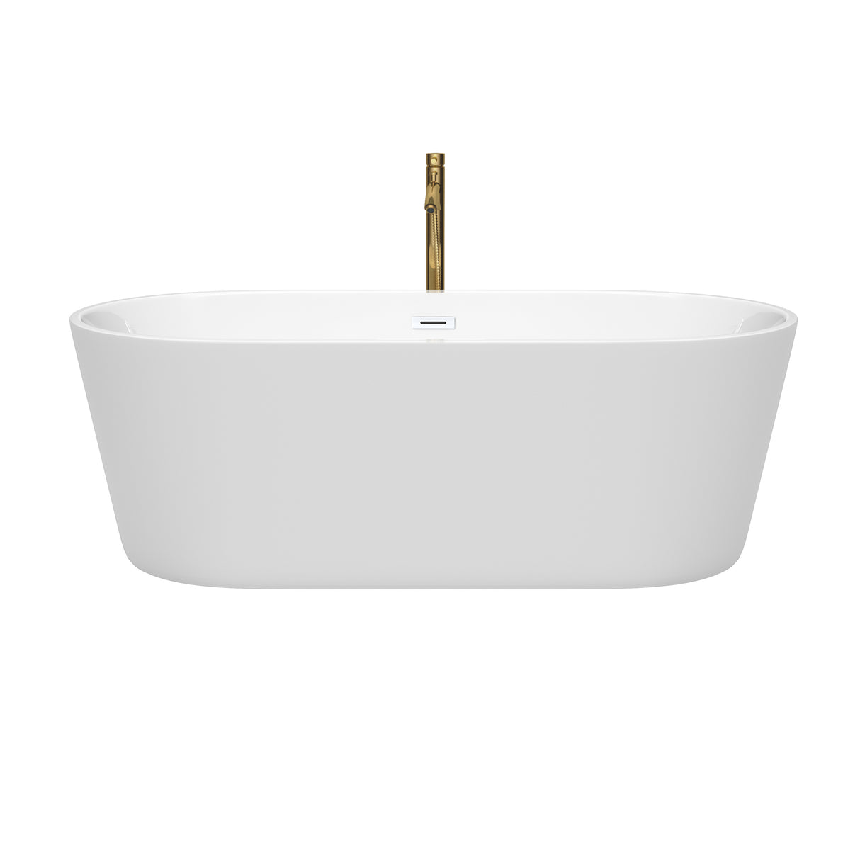 Carissa 67 Inch Freestanding Bathtub in White with Shiny White Trim and Floor Mounted Faucet in Brushed Gold