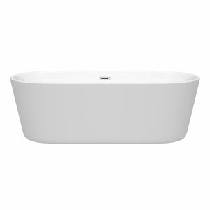 Carissa 71 Inch Freestanding Bathtub in White with Polished Chrome Drain and Overflow Trim