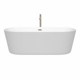 Carissa 71 Inch Freestanding Bathtub in White with Floor Mounted Faucet Drain and Overflow Trim in Brushed Nickel