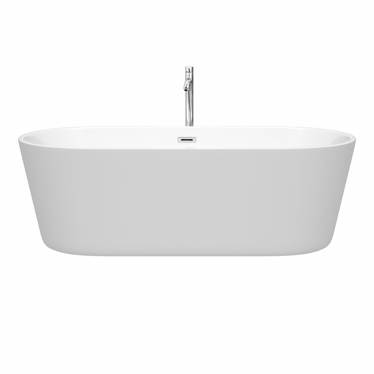 Carissa 71 Inch Freestanding Bathtub in White with Floor Mounted Faucet Drain and Overflow Trim in Polished Chrome