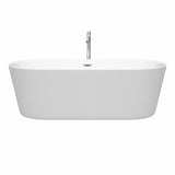 Carissa 71 Inch Freestanding Bathtub in White with Floor Mounted Faucet Drain and Overflow Trim in Polished Chrome