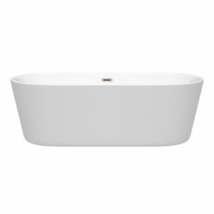 Carissa 71 Inch Freestanding Bathtub in White with Brushed Nickel Drain and Overflow Trim
