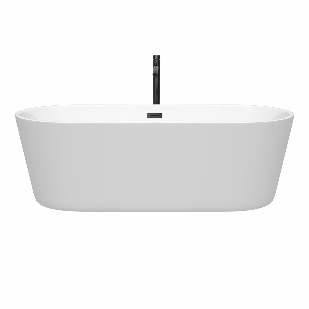 Carissa 71 Inch Freestanding Bathtub in White with Floor Mounted Faucet Drain and Overflow Trim in Matte Black