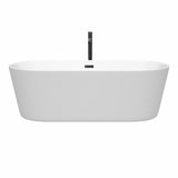 Carissa 71 Inch Freestanding Bathtub in White with Floor Mounted Faucet Drain and Overflow Trim in Matte Black