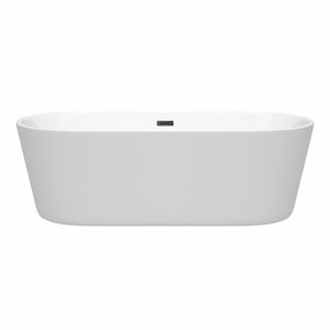 Carissa 71 Inch Freestanding Bathtub in White with Matte Black Drain and Overflow Trim