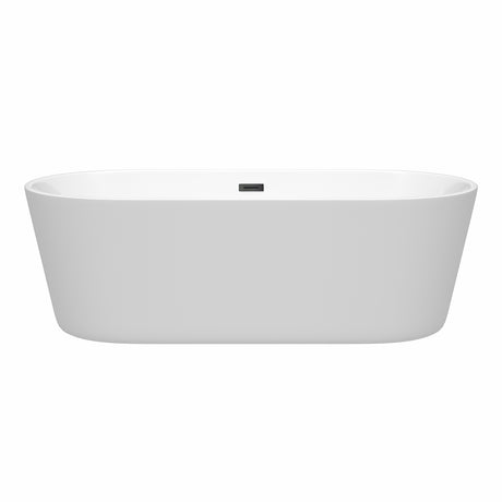 Carissa 71 Inch Freestanding Bathtub in White with Matte Black Drain and Overflow Trim