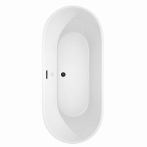 Carissa 71 Inch Freestanding Bathtub in White with Matte Black Drain and Overflow Trim