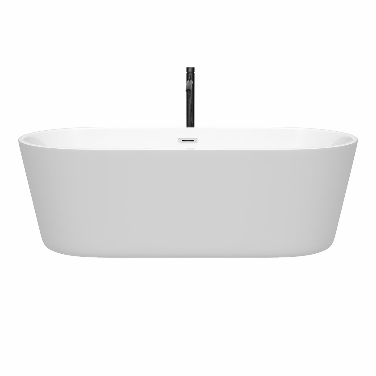 Carissa 71 Inch Freestanding Bathtub in White with Polished Chrome Trim and Floor Mounted Faucet in Matte Black