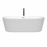 Carissa 71 Inch Freestanding Bathtub in White with Polished Chrome Trim and Floor Mounted Faucet in Matte Black