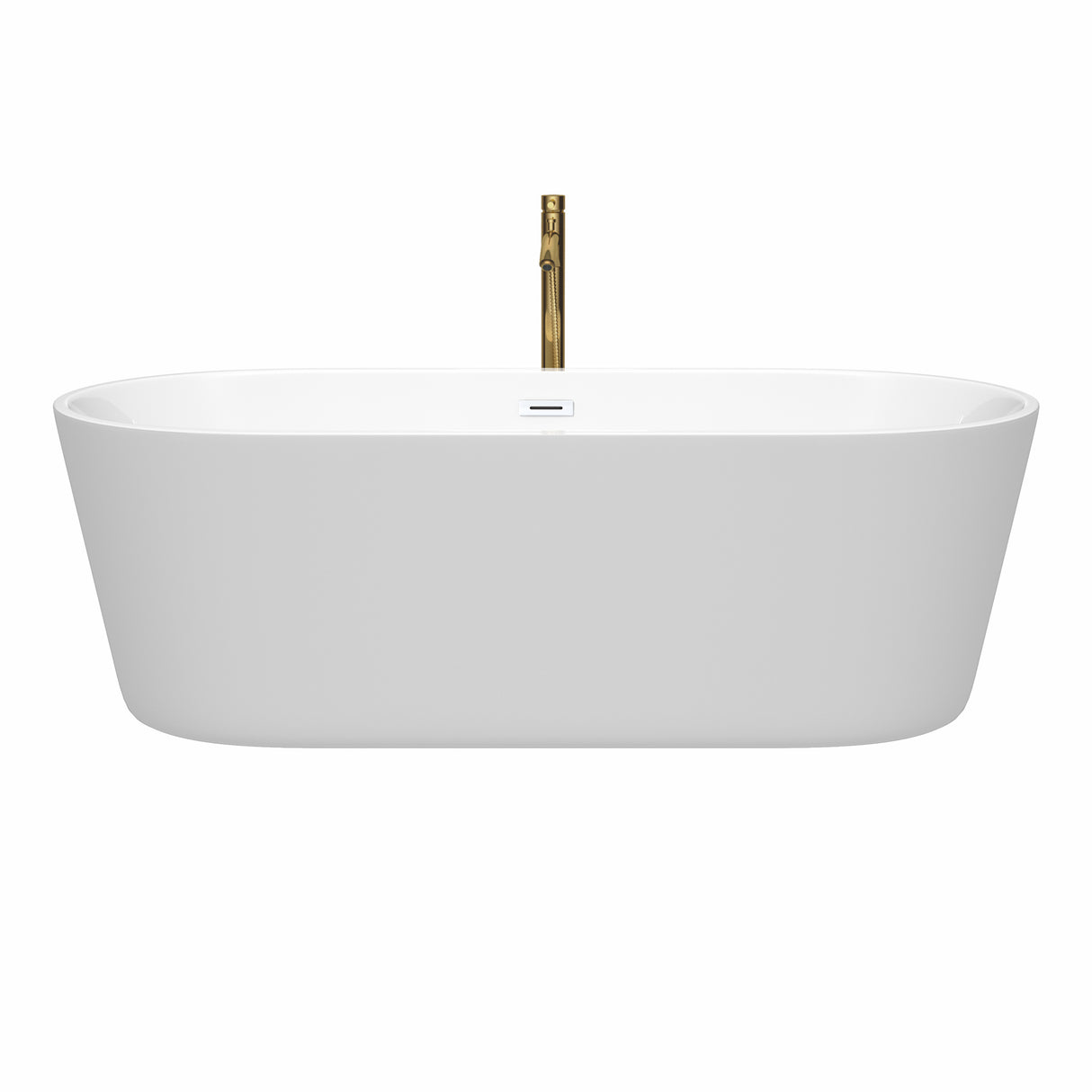 Carissa 71 Inch Freestanding Bathtub in White with Shiny White Trim and Floor Mounted Faucet in Brushed Gold