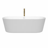 Carissa 71 Inch Freestanding Bathtub in White with Shiny White Trim and Floor Mounted Faucet in Brushed Gold