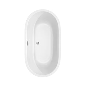 Juliette 60 Inch Freestanding Bathtub in White with Floor Mounted Faucet Drain and Overflow Trim in Polished Chrome