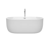 Juliette 60 Inch Freestanding Bathtub in White with Floor Mounted Faucet Drain and Overflow Trim in Polished Chrome