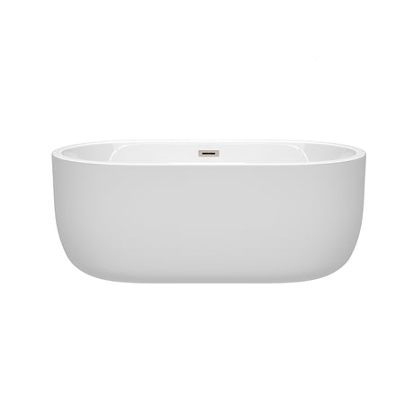 Juliette 60 Inch Freestanding Bathtub in White with Brushed Nickel Drain and Overflow Trim