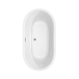 Juliette 60 Inch Freestanding Bathtub in White with Floor Mounted Faucet Drain and Overflow Trim in Brushed Nickel